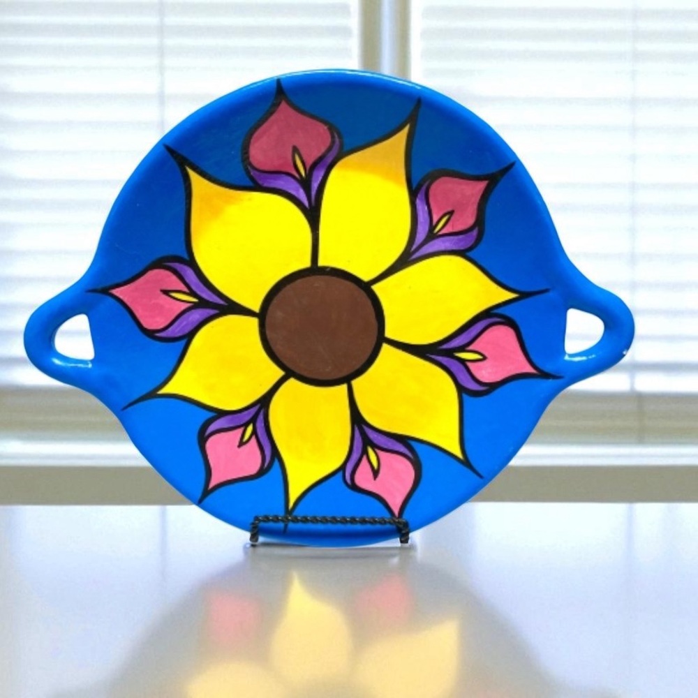 Vintage Sunflower Tray Sunflower Platter Plate Hand Painted Flowers Ceramic